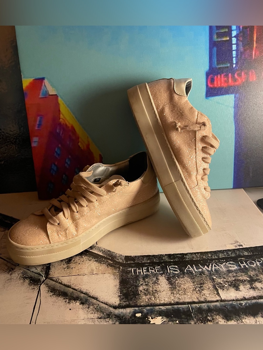 P448 Blush Pink Glitter Platform Sneakers